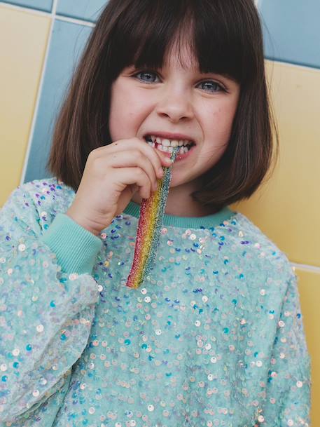 Sweat fille à sequins turquoise - vertbaudet enfant 