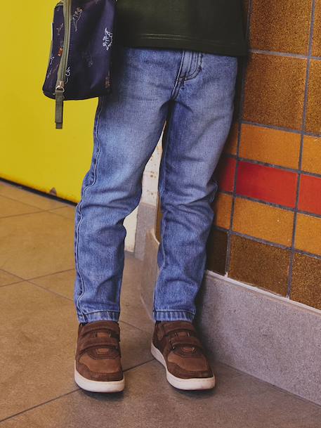 Elastische en verstelbare jeans met wijde pijpen ongewassen denim+stone - vertbaudet enfant 