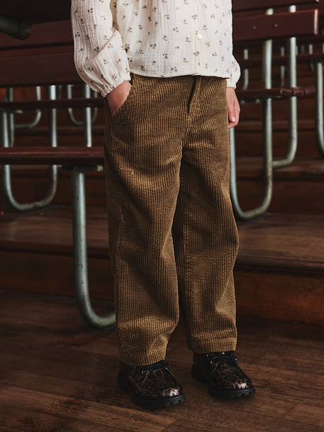 Fille-Pantalon-Pantalon fille large velours côtelé style paperbag 