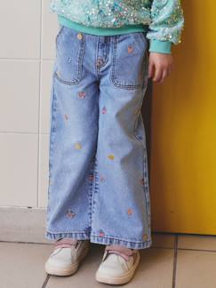 Meisje-Jean-Geborduurde wijde jeans met fantasiepatronen voor meisjes