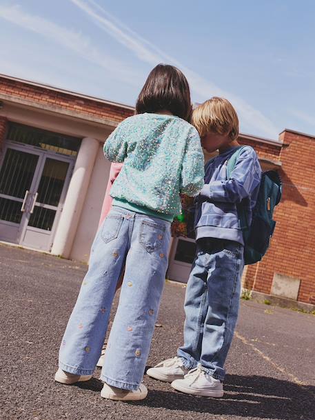 Jean fille large motifs brodés bleu clair - vertbaudet enfant 