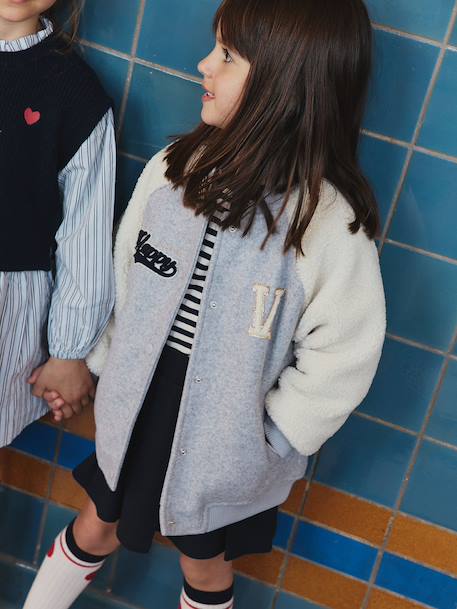 Fille-Manteau, veste-Veste fille bombers bi-matière drap de laine manches sherpa