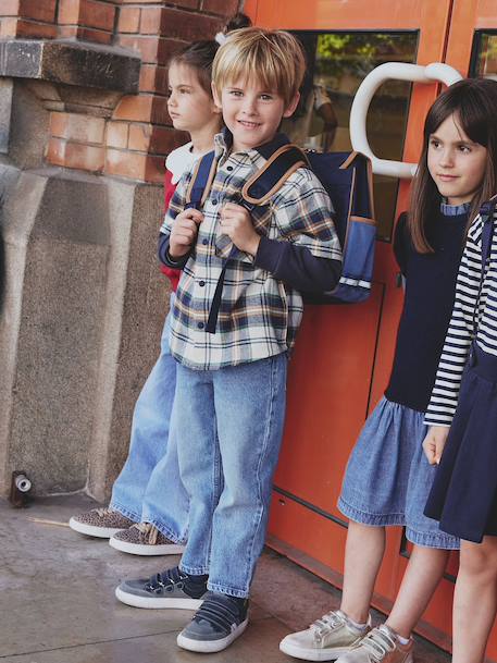 Chemise double matière effet 2 en 1 garçon carreaux blanc - vertbaudet enfant 