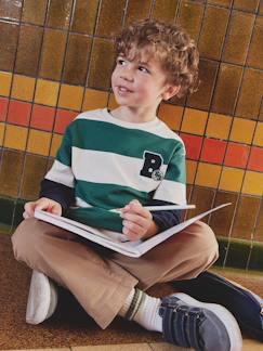 Jongens-T-shirt, poloshirt, souspull-Gestreept T-shirt met dubbele mouweffect