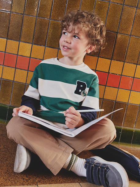 Tee-shirt rayé effet double manches rayé rouge+rayé vert - vertbaudet enfant 