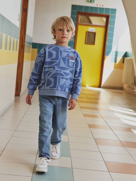 Sweater voor jongens met all-over print HAPPY LA blauw, bedrukt - vertbaudet enfant 
