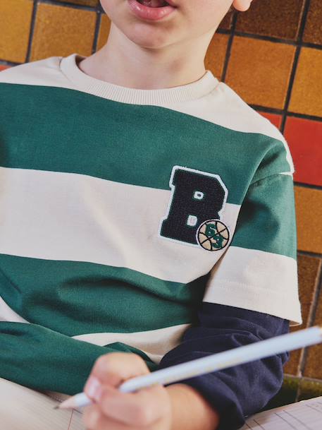 Tee-shirt rayé effet double manches rayé rouge+rayé vert - vertbaudet enfant 