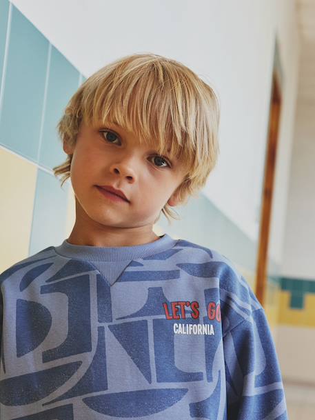 Sweater voor jongens met all-over print HAPPY LA blauw, bedrukt - vertbaudet enfant 
