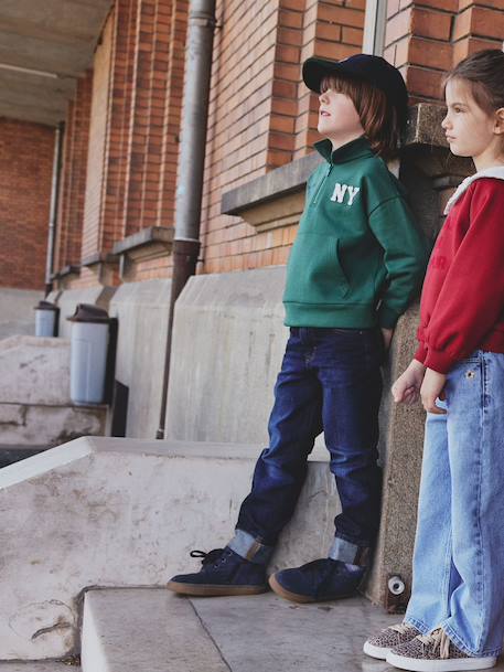 Rechte jeans voor jongens met omslag ongewassen denim - vertbaudet enfant 