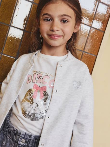 Meisjes-T-shirt met lange mouwen en metallic animatie antraciet+dennen+wit - vertbaudet enfant 