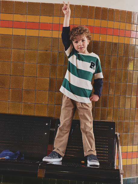 Tee-shirt rayé effet double manches rayé rouge+rayé vert - vertbaudet enfant 