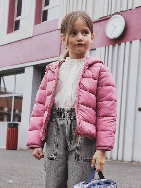 Doudoune fille légère à capuche marine+vert de gris+vieux rose - vertbaudet enfant 