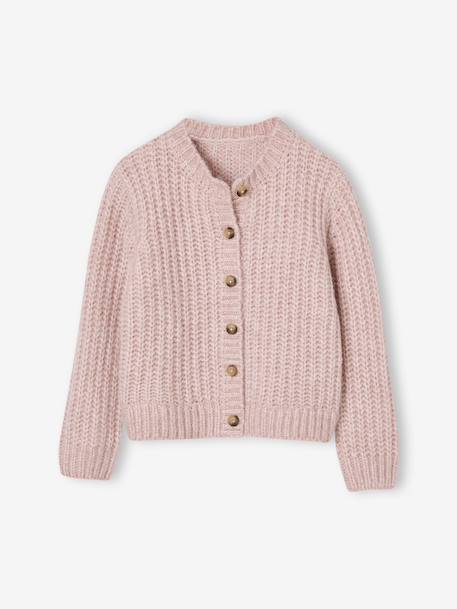 Wijd vest van schuimbreiwerk meisjes donkerpaars+gemêleerd grijs+petrolblauw+rood+roze (poederkleur) - vertbaudet enfant 