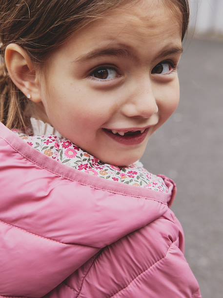 Doudoune fille légère à capuche marine+vert de gris+vieux rose - vertbaudet enfant 