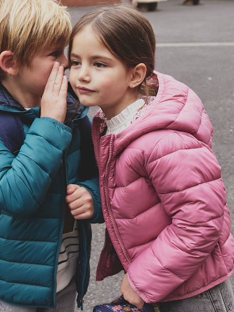 Doudoune fille légère à capuche marine+vert de gris+vieux rose - vertbaudet enfant 
