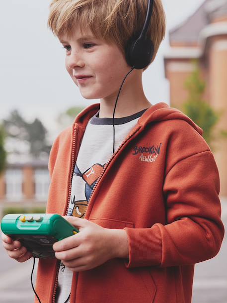 Sweater met rits en capuchon met jongensprint roest - vertbaudet enfant 