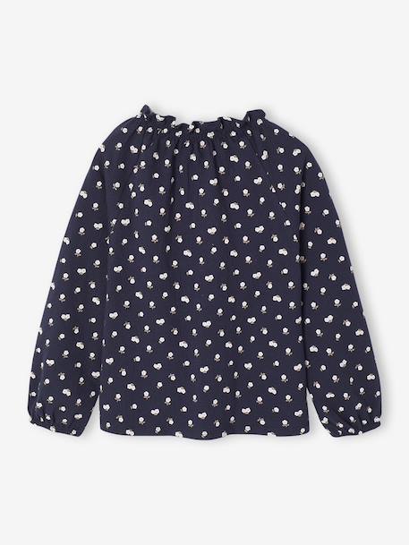 T-shirt fantaisie col élastiqué volanté fille écru+marine - vertbaudet enfant 