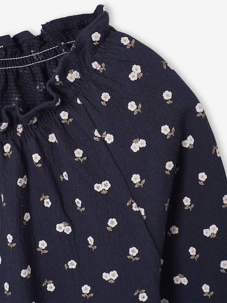 T-shirt fantaisie col élastiqué volanté fille écru+marine - vertbaudet enfant 