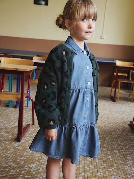 Gilet fille motif animalier maille mousseuse chocolat+vert - vertbaudet enfant 