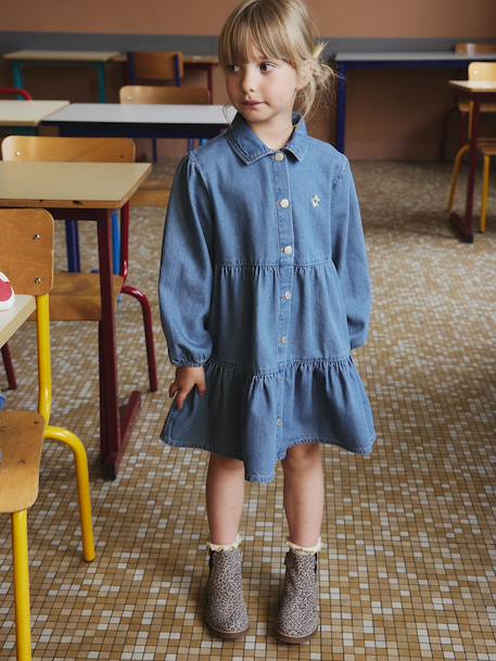 Robe en denim léger fille bleu moyen+denim gris - vertbaudet enfant 