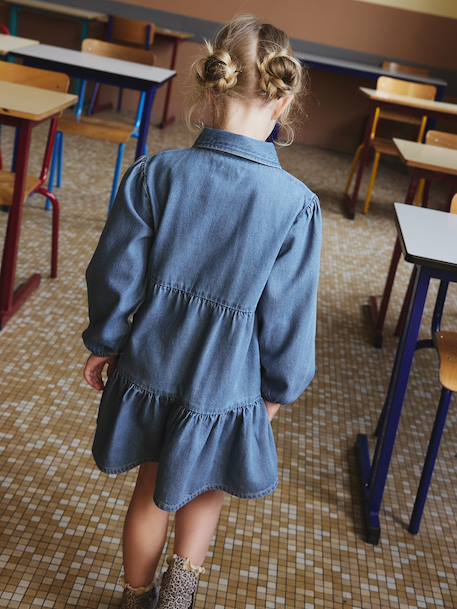 Robe en denim léger fille bleu moyen+denim gris - vertbaudet enfant 
