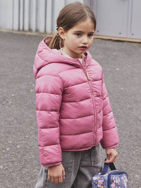 Lichtgewicht donsjas met capuchon voor meisjes groengrijs+marineblauw+oudroze - vertbaudet enfant 