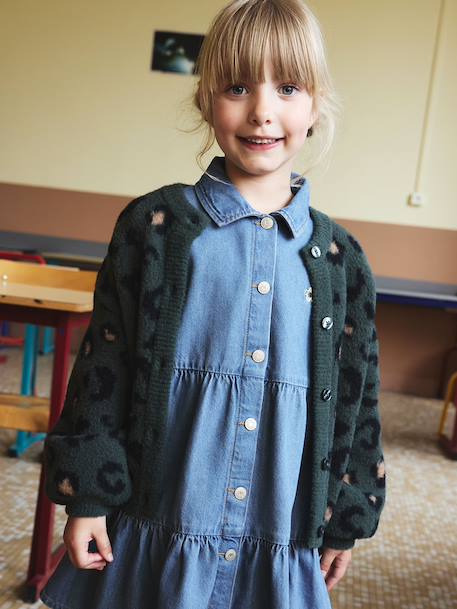 Gilet fille motif maille mousseuse chocolat+écru+marron+vert - vertbaudet enfant 