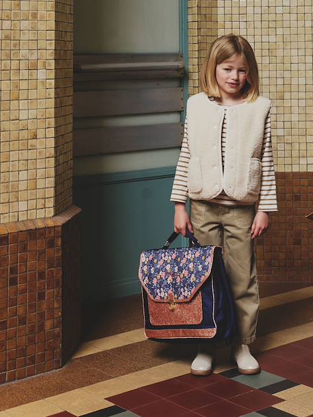 Schooltas + etui Flowers voor meisjes marineblauw - vertbaudet enfant 