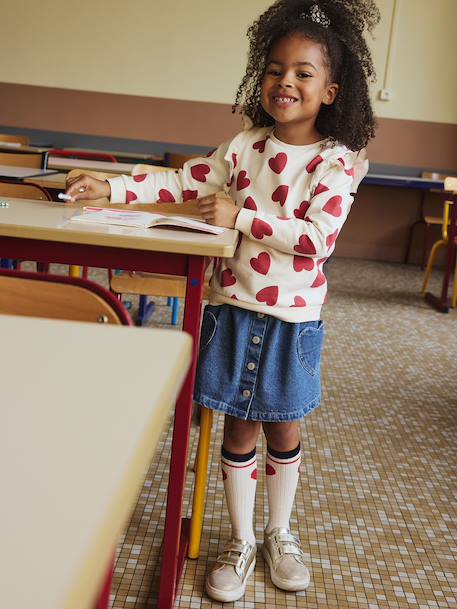 Sweat à volants fille détails fantaisie écru+encre+vanille+vert de gris - vertbaudet enfant 