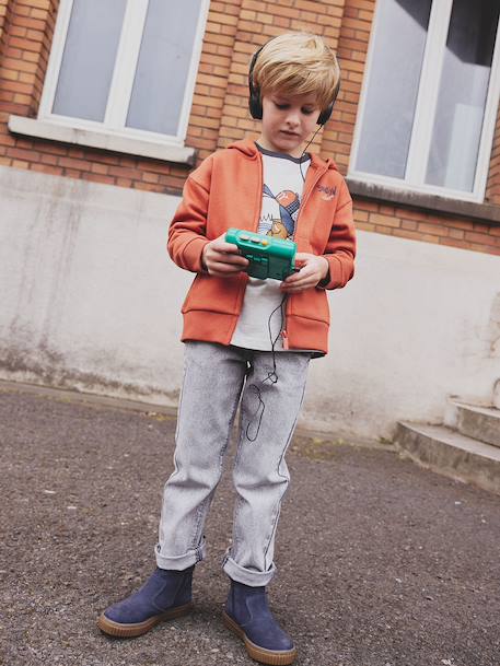 Sweater met rits en capuchon met jongensprint roest - vertbaudet enfant 