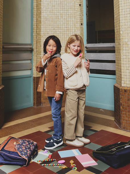 Pantalon fille large MorphologiK fin kaki+vieux rose - vertbaudet enfant 