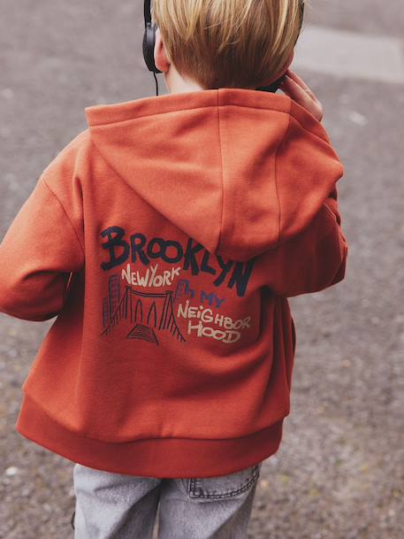 Sweater met rits en capuchon met jongensprint roest - vertbaudet enfant 