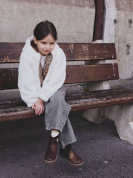 Coupe-vent fille à capuche réversible léopard/sherpa beige - vertbaudet enfant 