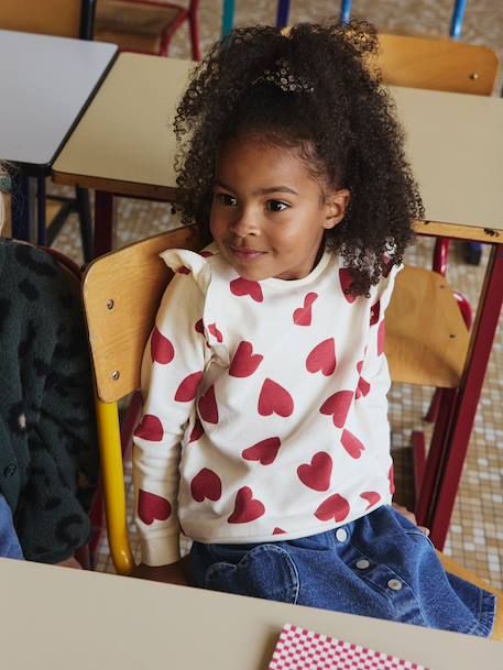 Sweat à volants fille détails fantaisie écru+encre+vanille+vert de gris - vertbaudet enfant 