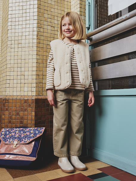 Gilet fille sans manches en sherpa vanille+vert - vertbaudet enfant 