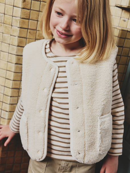 Gilet fille sans manches en sherpa vanille+vert - vertbaudet enfant 