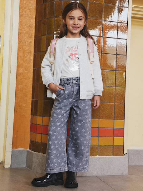 Pantalon fille large motifs fantaisie bleu foncé+bleu moyen+denim gris - vertbaudet enfant 