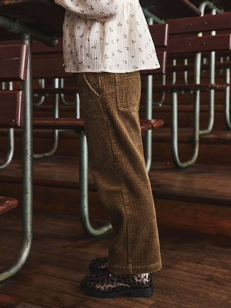 Ruime ribfluwelen paperbag-stijl broek voor meisjes dennen+marineblauw+olijf+zachtpaars - vertbaudet enfant 