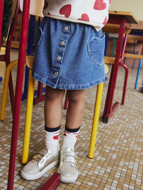 Jupe en jean fille poches coeur denim brut - vertbaudet enfant 