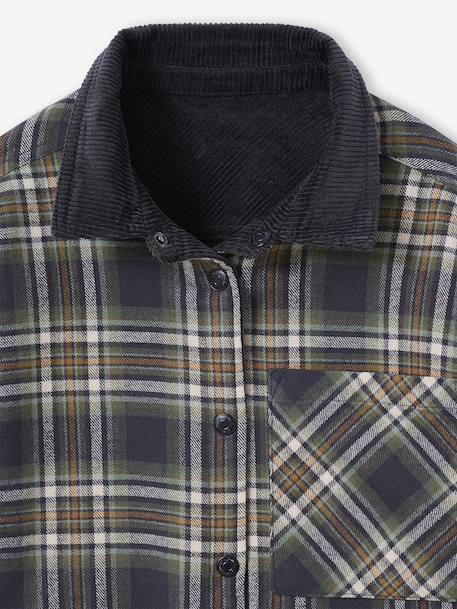 Chemise garçon réversible flanelle et velours anthracite - vertbaudet enfant 
