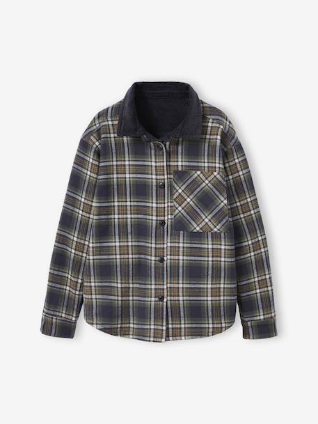 Chemise garçon réversible flanelle et velours anthracite - vertbaudet enfant 