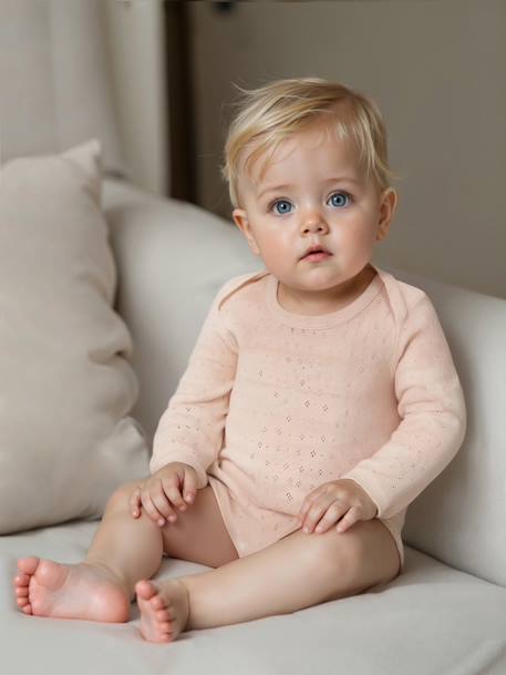 Lot de 2 bodies bébé manches longues en maille pointelle rose pâle - vertbaudet enfant 