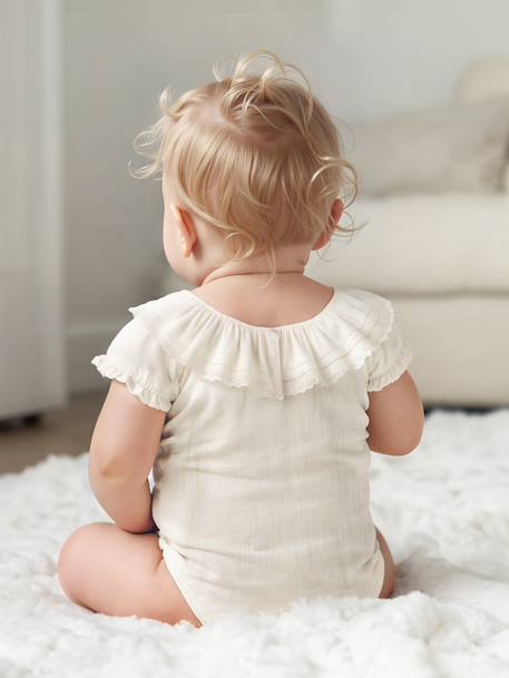 Romper voor pasgeborene met kraag met ruches ecru - vertbaudet enfant 