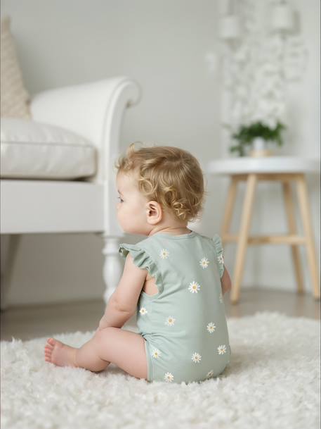 Set van 2 gebloemde combishort pyjama's voor baby's saliegroen - vertbaudet enfant 
