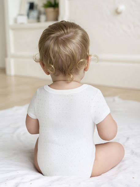 Lot de 2 bodies naissance manches courtes en maille pointelle jaune pâle - vertbaudet enfant 