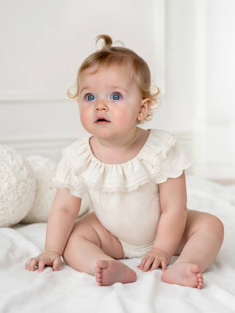 Romper voor pasgeborene met kraag met ruches ecru - vertbaudet enfant 