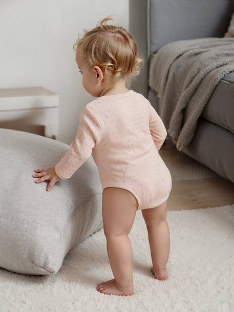 Set van 2 pointelle gebreide babyrompertjes met lange mouwen lichtroze - vertbaudet enfant 