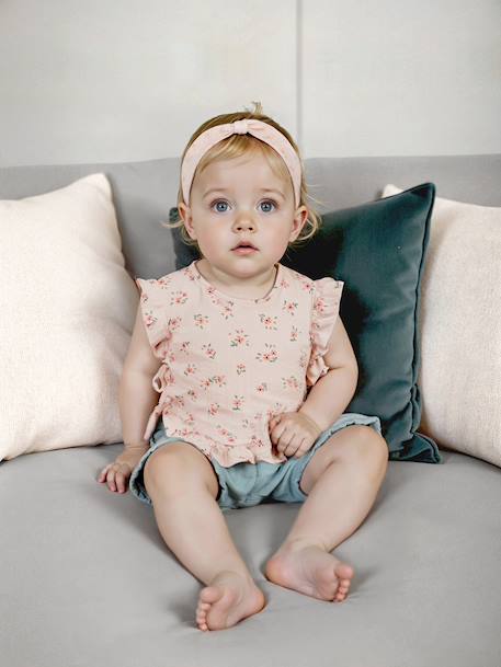 Ensemble bébé blouse short bandeau en gaze de coton rose pâle - vertbaudet enfant 