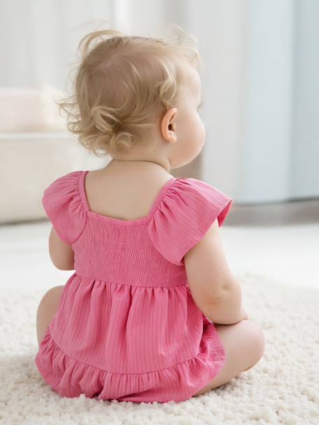 Babyjurk met smok van katoenen gaas snoepjesroze - vertbaudet enfant 