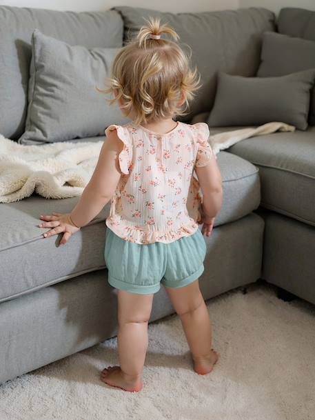 Ensemble bébé blouse short bandeau en gaze de coton rose pâle - vertbaudet enfant 